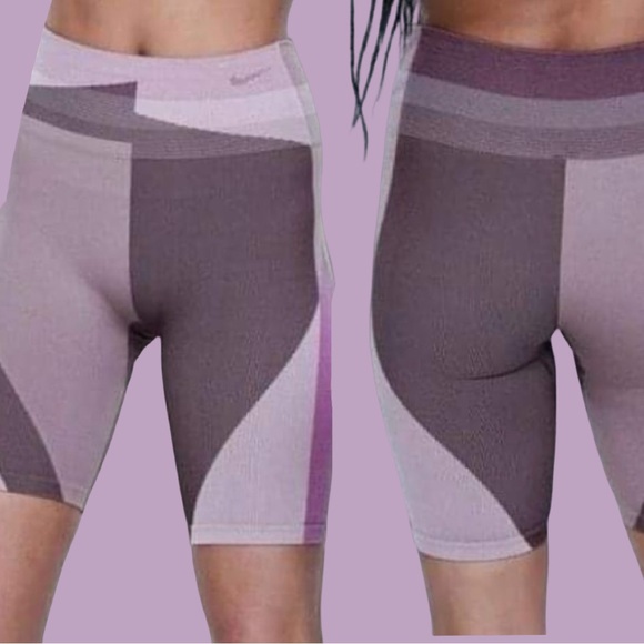🌸 NIKE Brown Pink Sculpt Seamless Tight High Rise Fit Training Shorts size Small - Picture 1 of 7